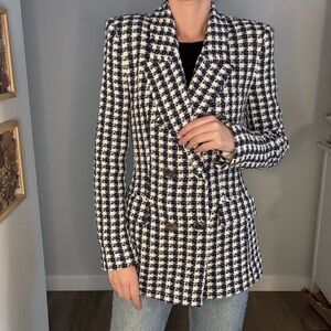 Women's Navy and White Houndstooth Blazer